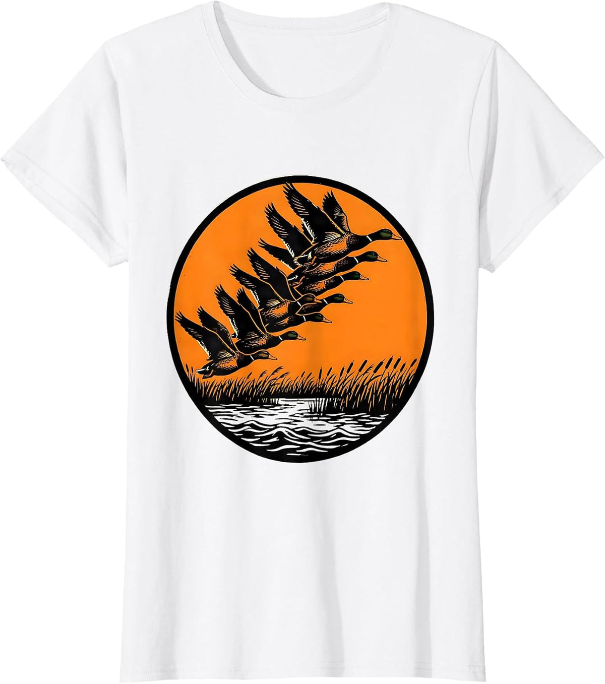 Camo Duck Hunting Marsh Flock Descending T-Shirt - White