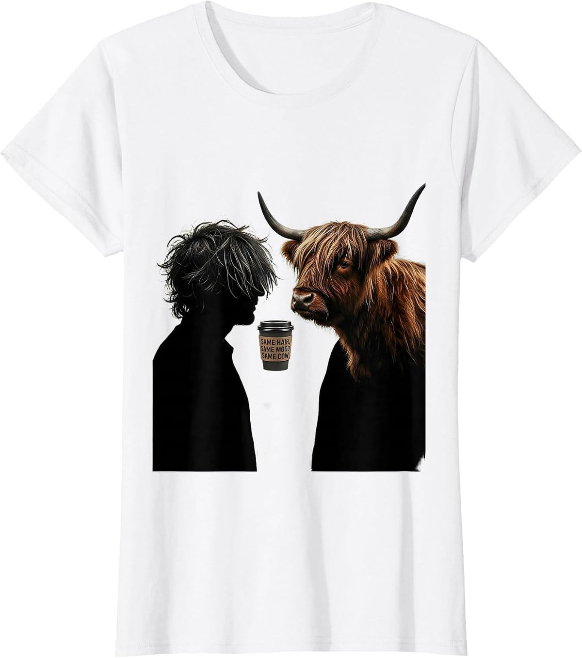 Same Hair, Same Mood, Same Cow Funny Highland Cow Coffee T-Shirt - White