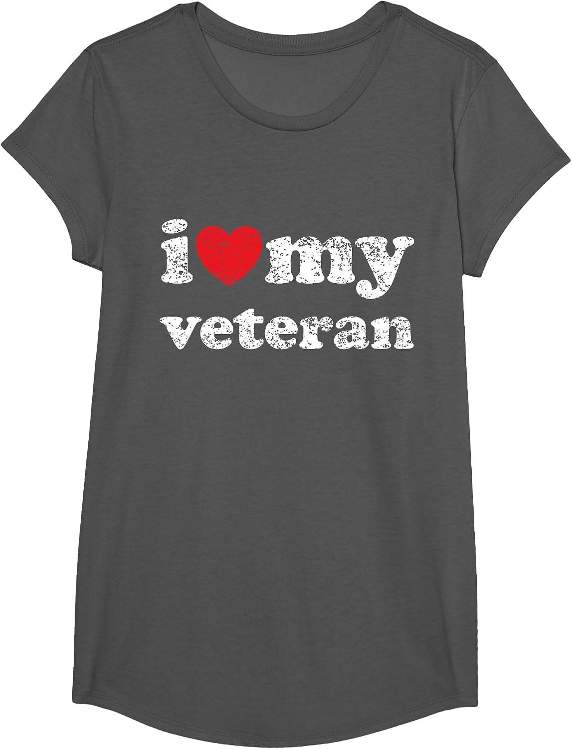 I Love My Veteran T-Shirt - Girls Asphalt Grey