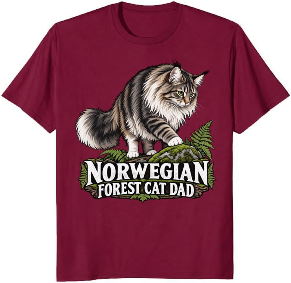Norwegian Forest Cat Dad T-Shirt Minimal Pine Lookout Graphic Tee - S6
