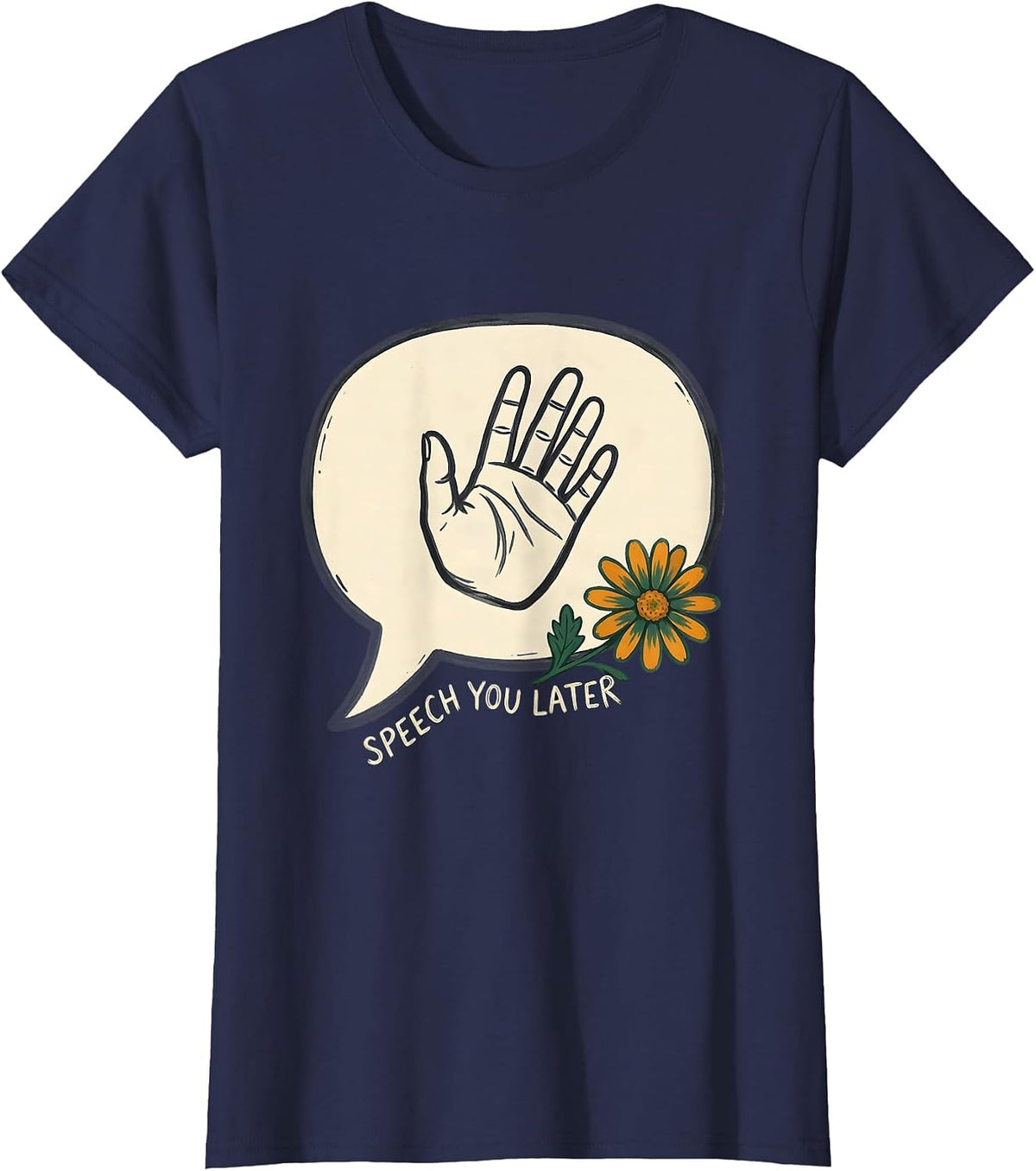 Women's Speech You Later Retro Folk Art Speech-Language Pathologist T-Shirt - Navy Blue