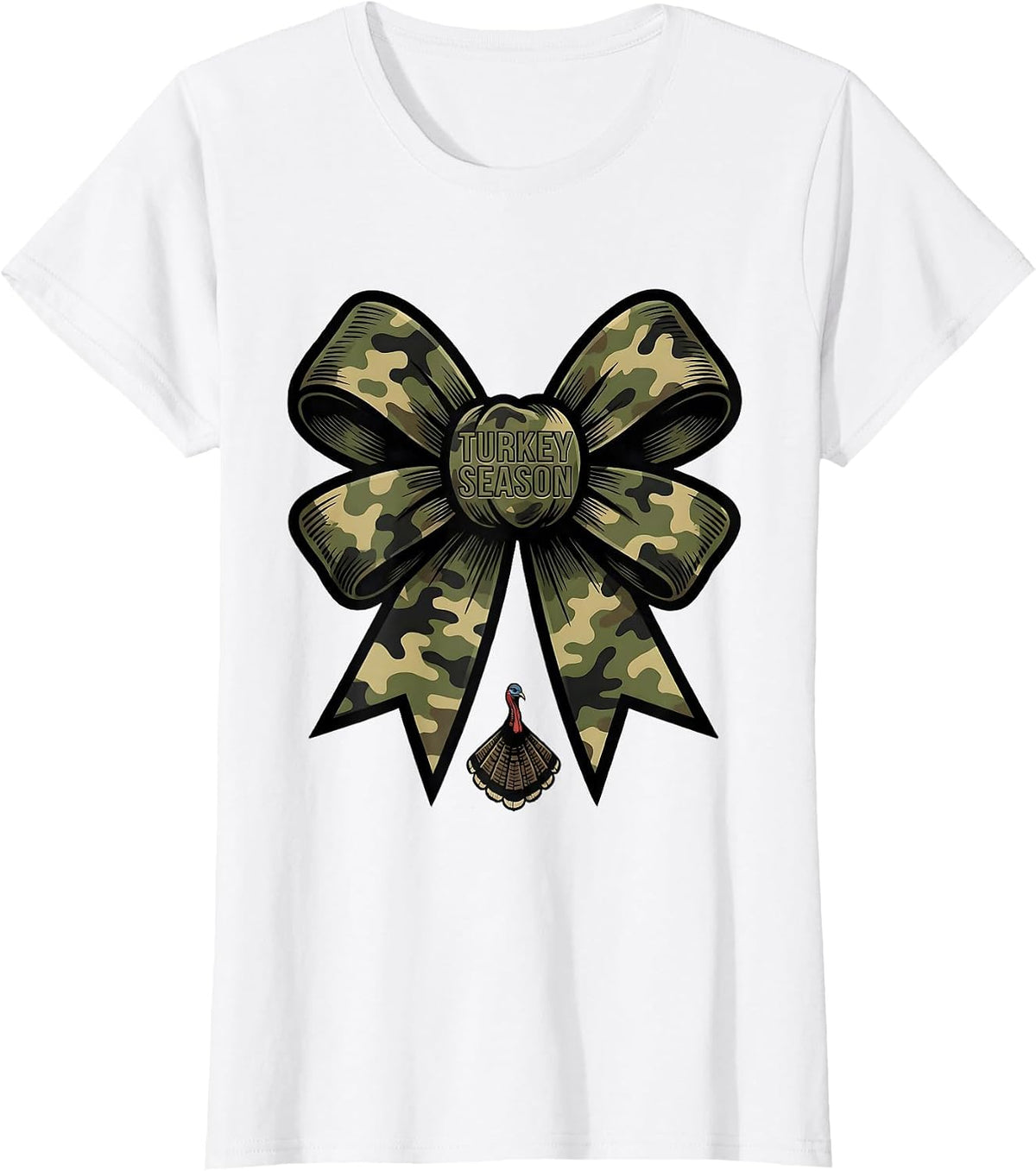 Turkey Season Camo Coquette Bow Hunting Ol' Lady T-Shirt - White