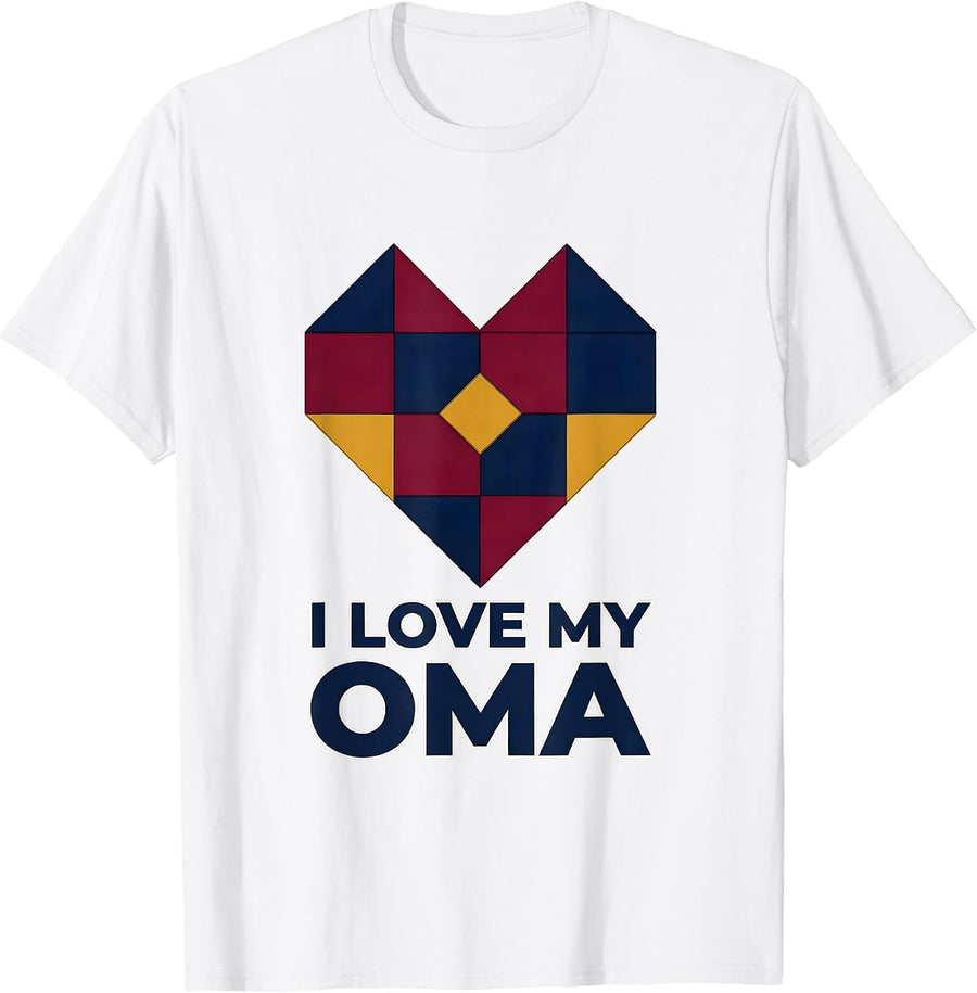 Men's I Love My Oma Quilt Block Patchwork Heart Family Tribute T-Shirt - White
