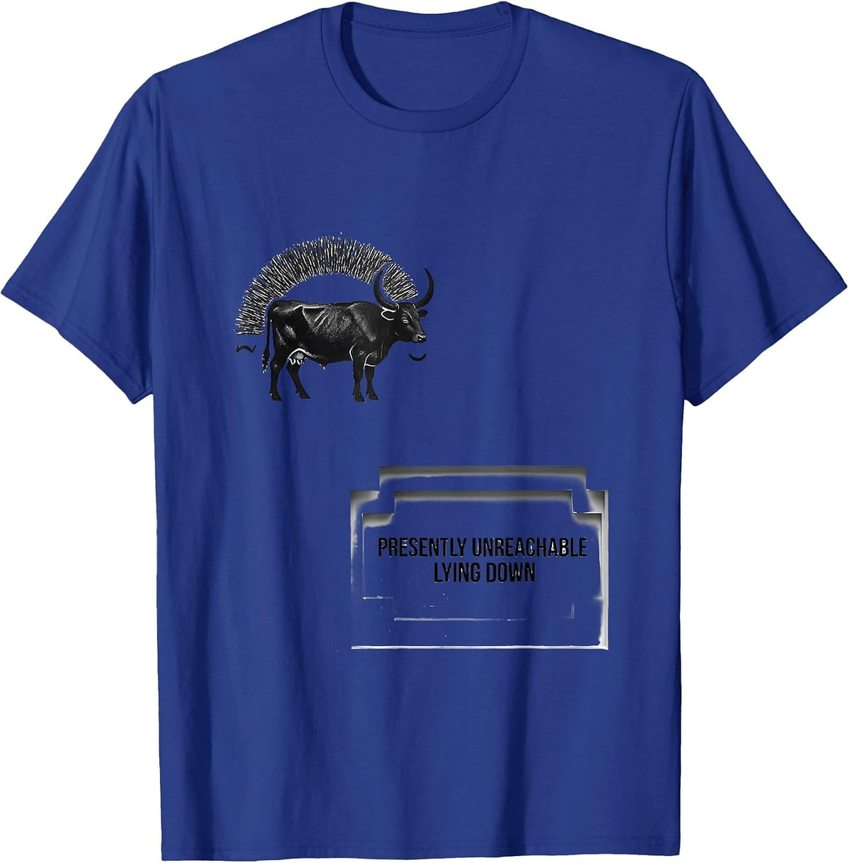 Presently Unreachable Lying Down Minimalist Highland Cow T-Shirt - Royal Blue