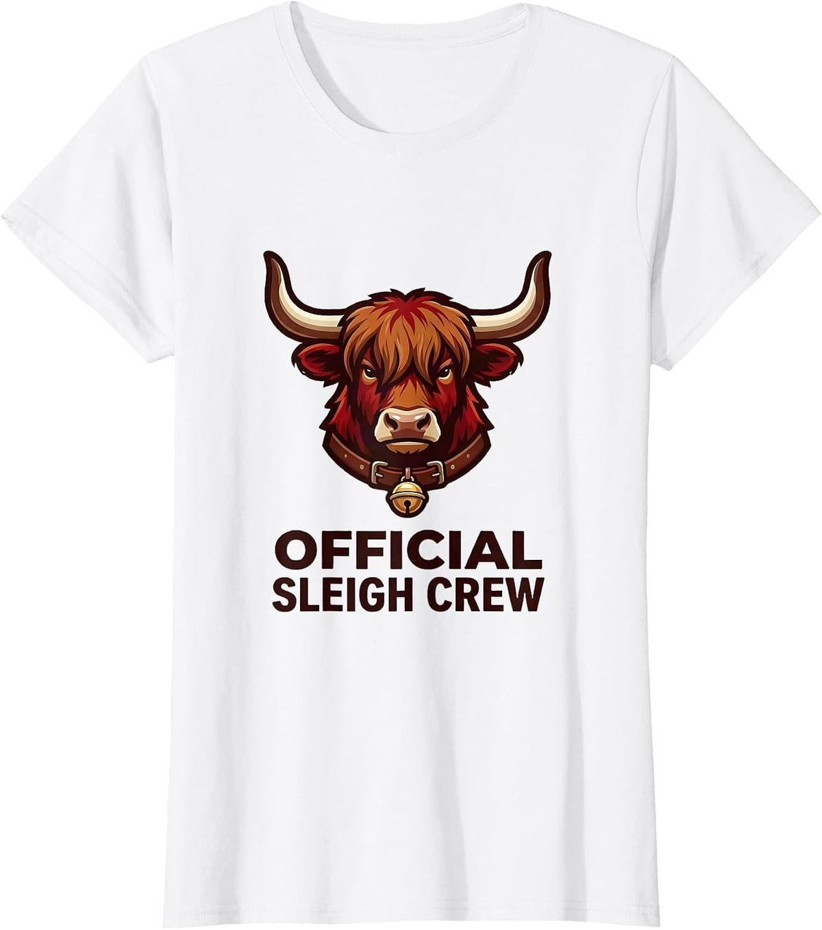 Official Sleigh Crew Highland Cow Christmas Holiday Humor T-Shirt - White