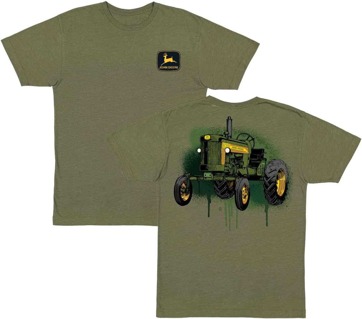 John Deere Mens Drip Ink Tractor Short Sleeve Tshirt in Vintage Olive Green - Vintage Olive Green