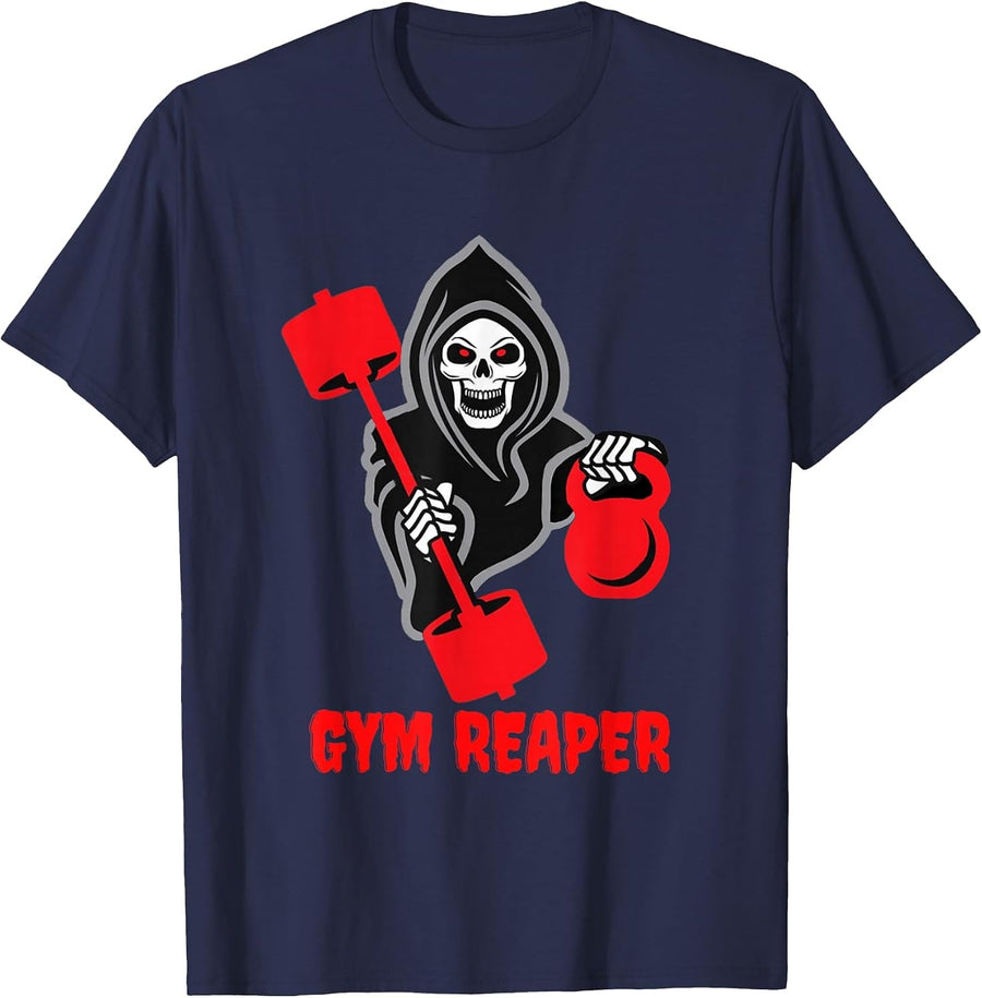 Gym Reaper Funny Halloween Workout T-Shirt - Navy Blue