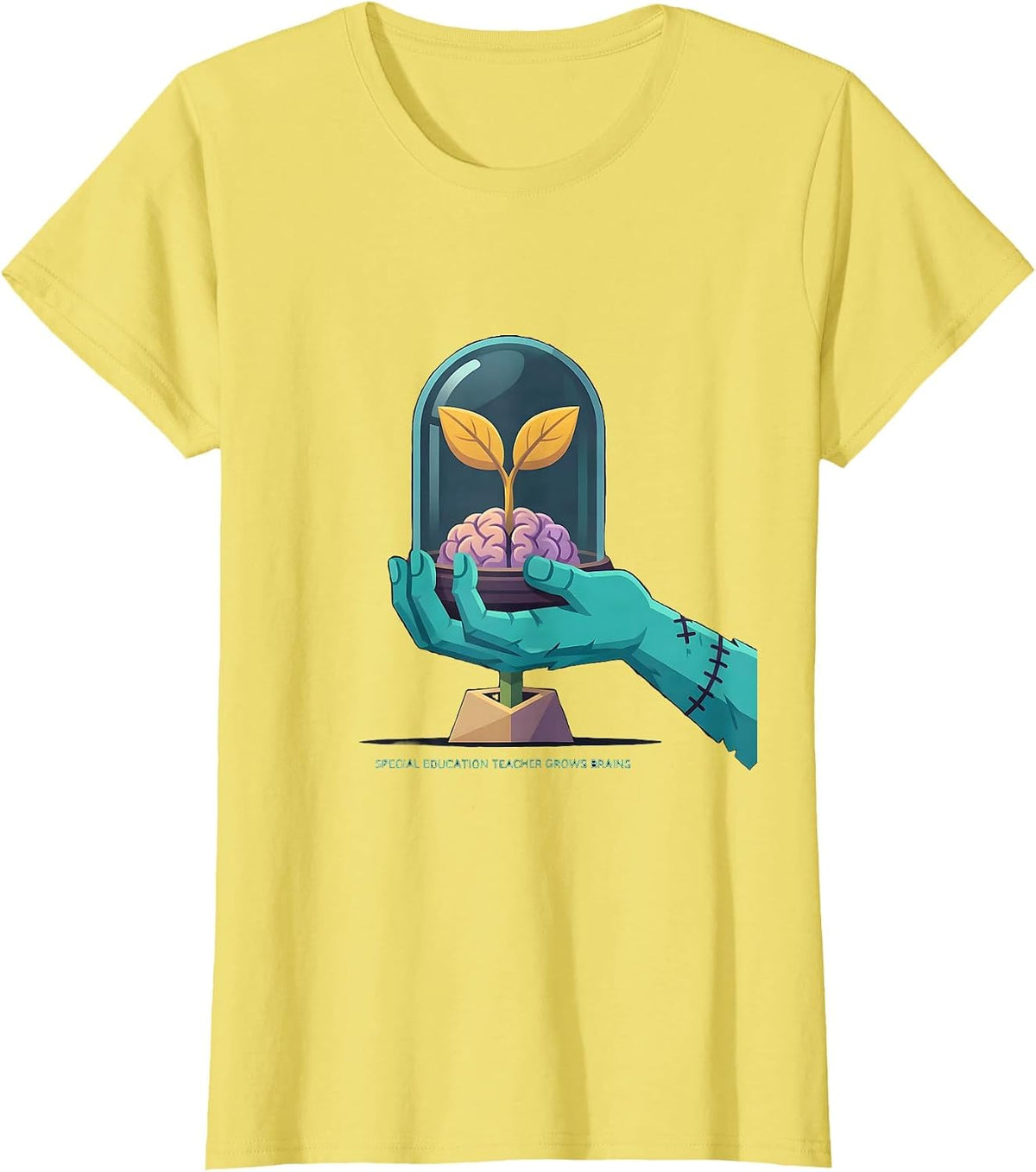 Women's Special Education Teacher Grows Brains Funny Zombie T-Shirt - Lemon Yellow