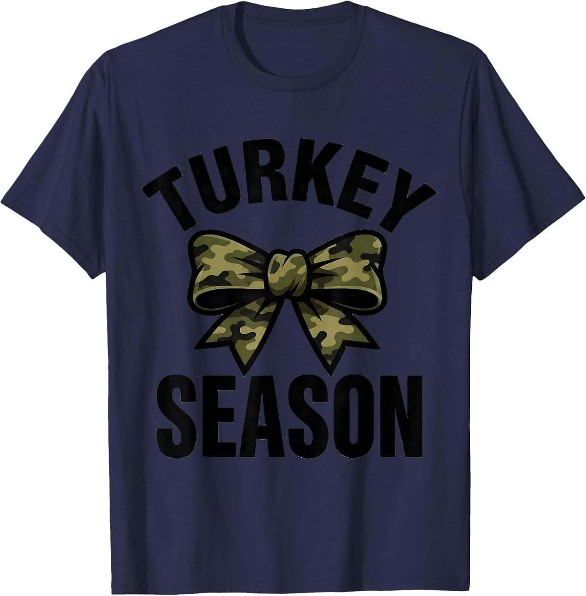 Turkey Season Bold Camo Bow Hunting Ol Lady Coquette T-Shirt - Navy Blue