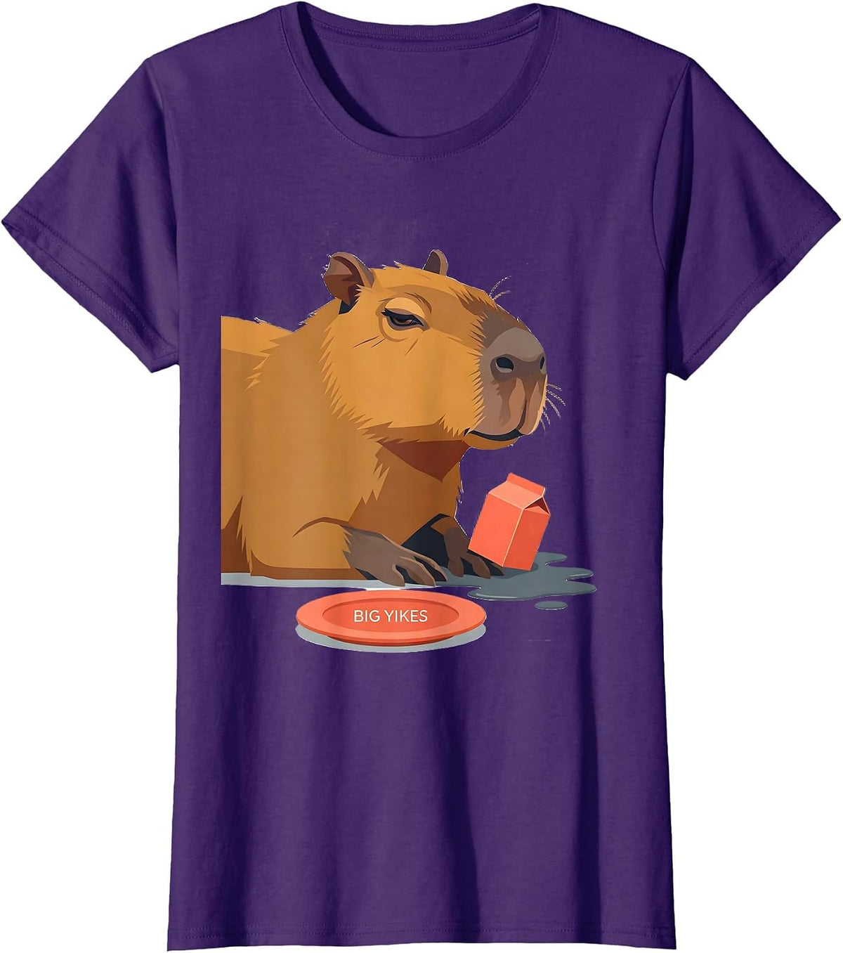 Women's Big Yikes Funny Capybara Animal Meme Humor T-Shirt - Purple