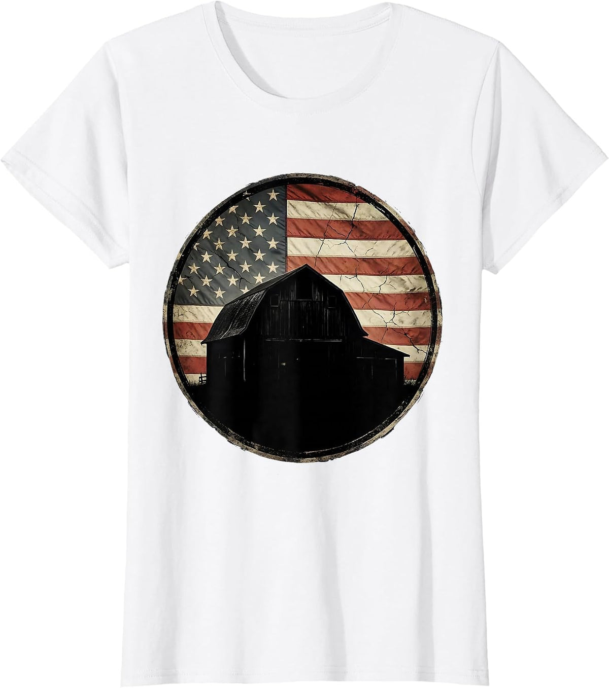 Weathered Barn American Flag Patriotic Design T-Shirt - White