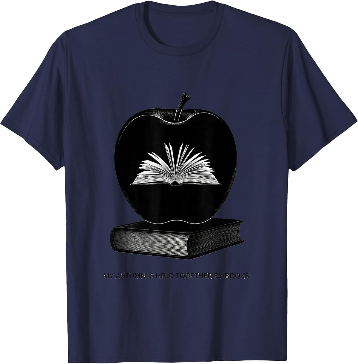 Men's My Autumn Is Held Together By Books Cute Teacher Book Lover T-Shirt - Navy Blue