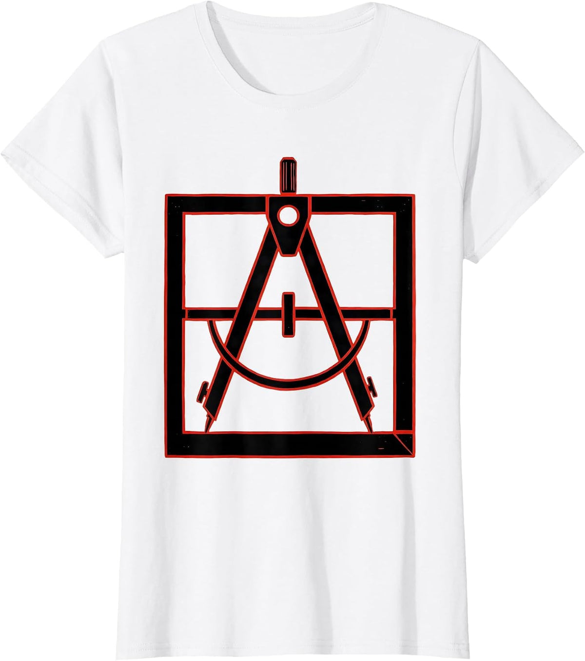 Women's Square and Compass Stencil Graphic Freemason Fraternal Pride T-Shirt - White