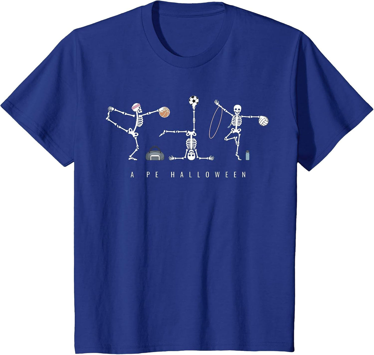 Halloween Skeleton Sports PE Teacher Physical Education T-Shirt - Royal Blue