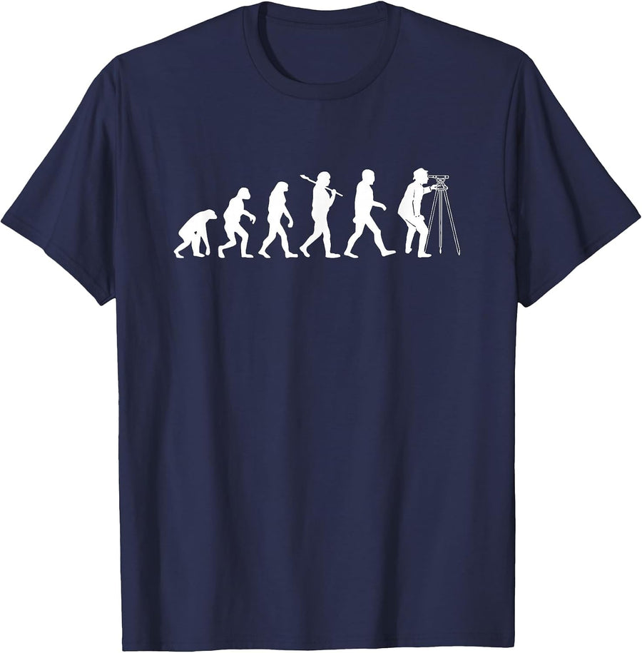 Surveyor Evolution Tshirt for Land Surveyors and Engineers T-Shirt - Navy Blue