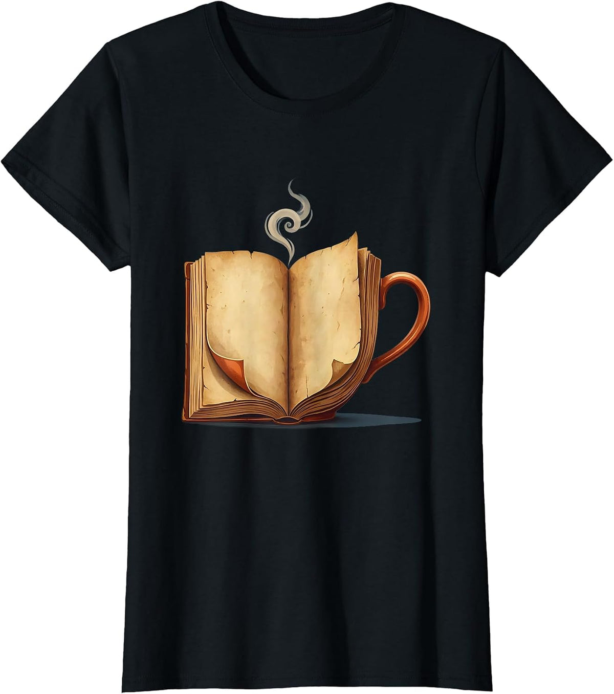 Women's English Teacher Steaming Teacup and Novel Graphic T-Shirt - Black