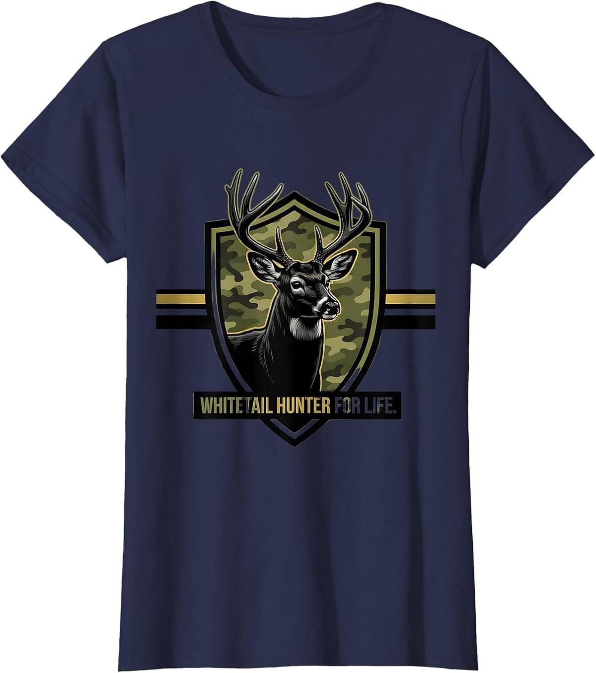 Women's Whitetail Hunter For Life Funny Camo Dad Hunting Humor T-Shirt - Navy Blue