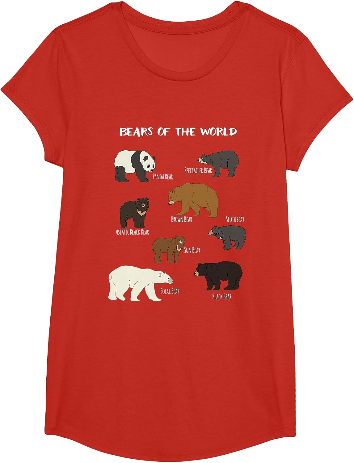 Bears of The World Grizzly Bear Panda Black Polar T Shirt T-Shirt - Girls Red