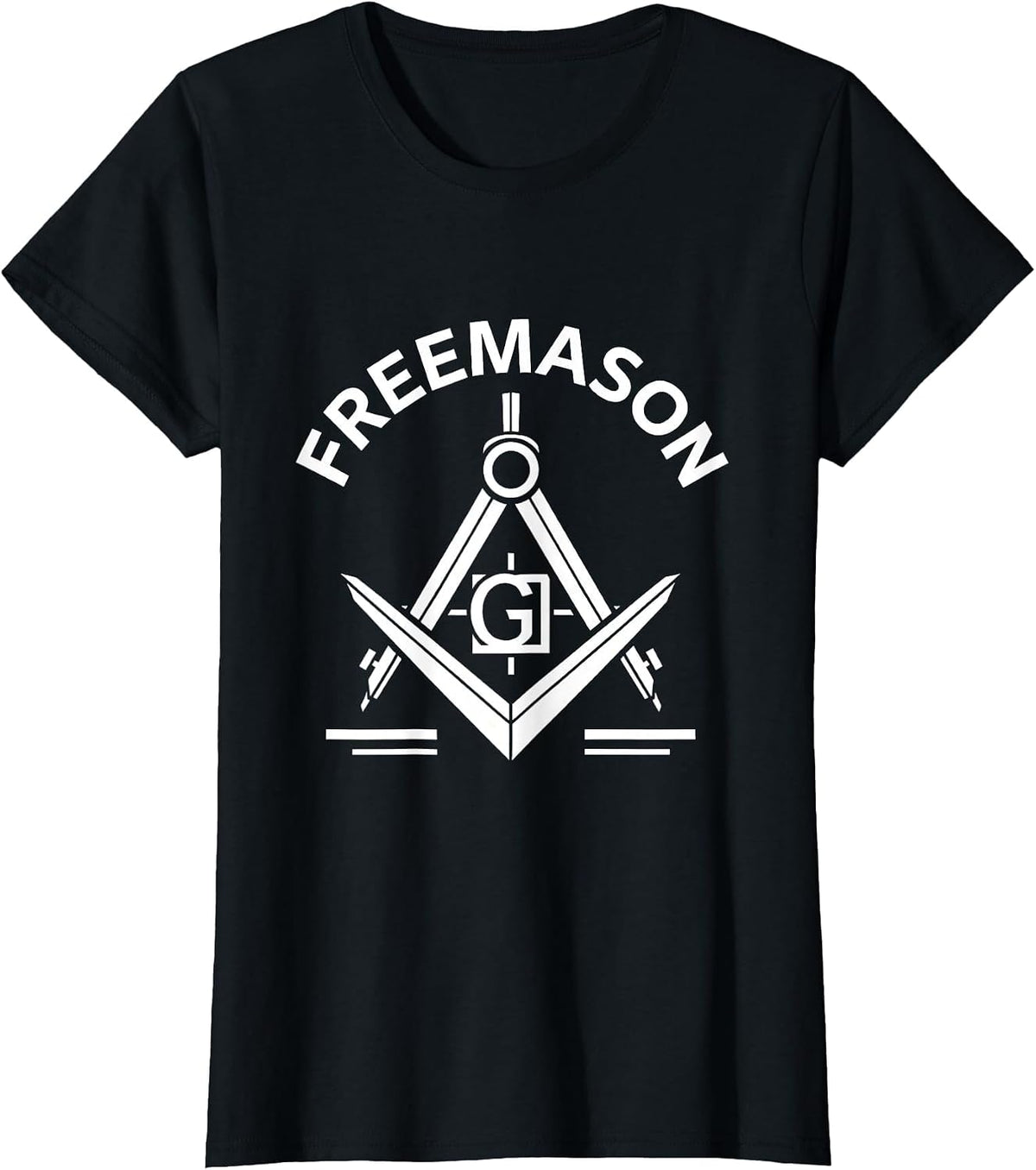 Women's Freemason Monochromatic Square And Compasses Emblem T-Shirt - Black