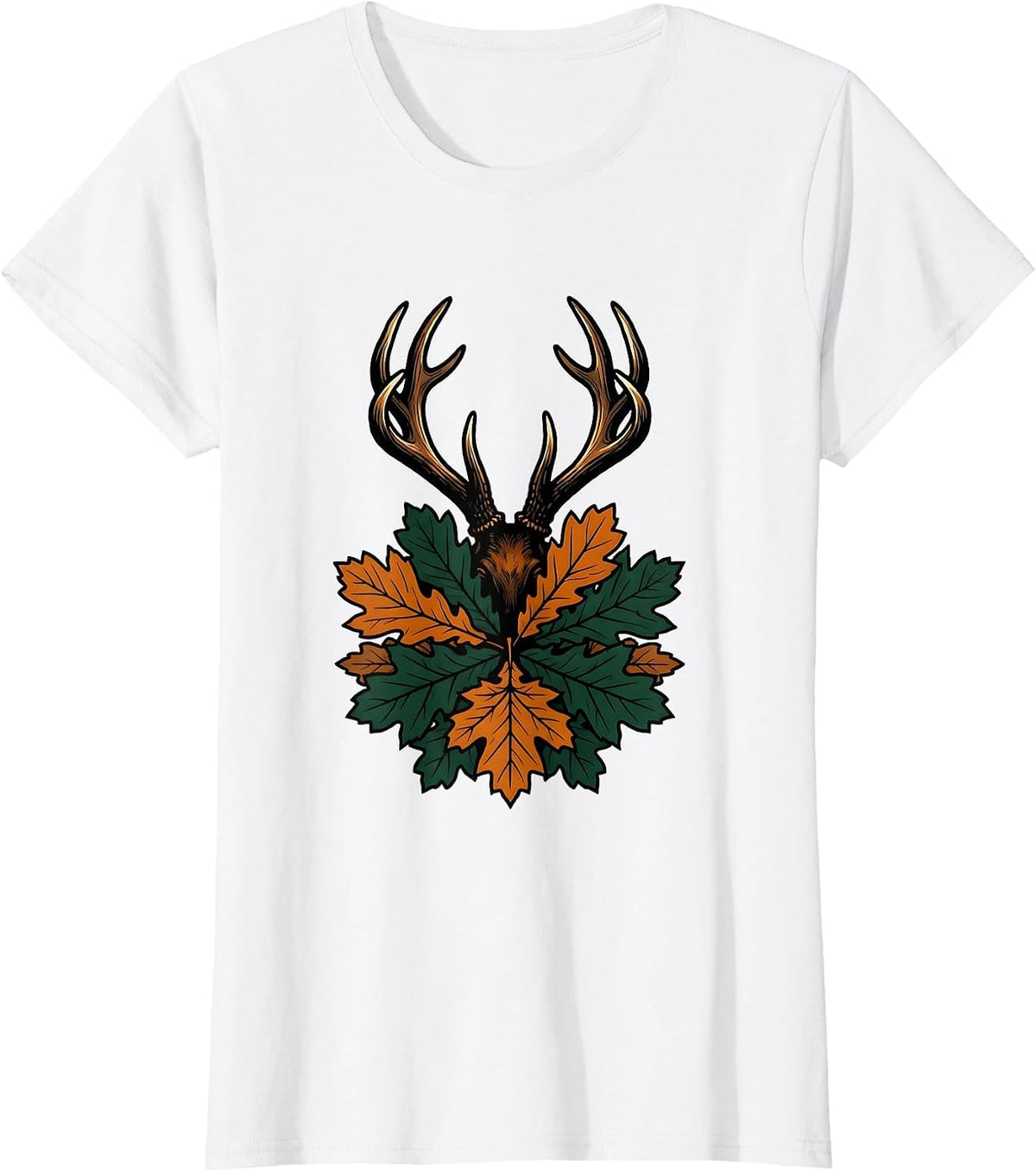 Shed Antler in Autumn Leaves Hunting Design T-Shirt - White
