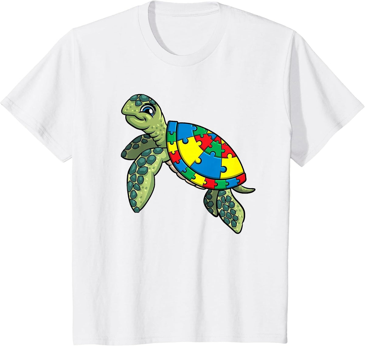 Turtle Puzzle Pieces for Autism Awareness Kids Women Teacher T-Shirt - White