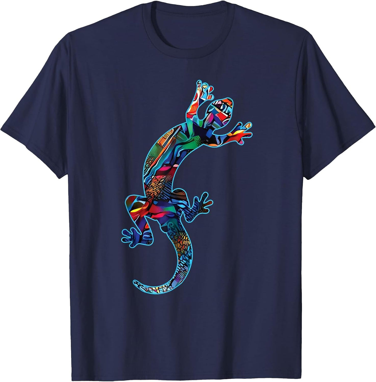 Gecko Lizard Abstract Geometric Tribal Art T-Shirt - Navy Blue