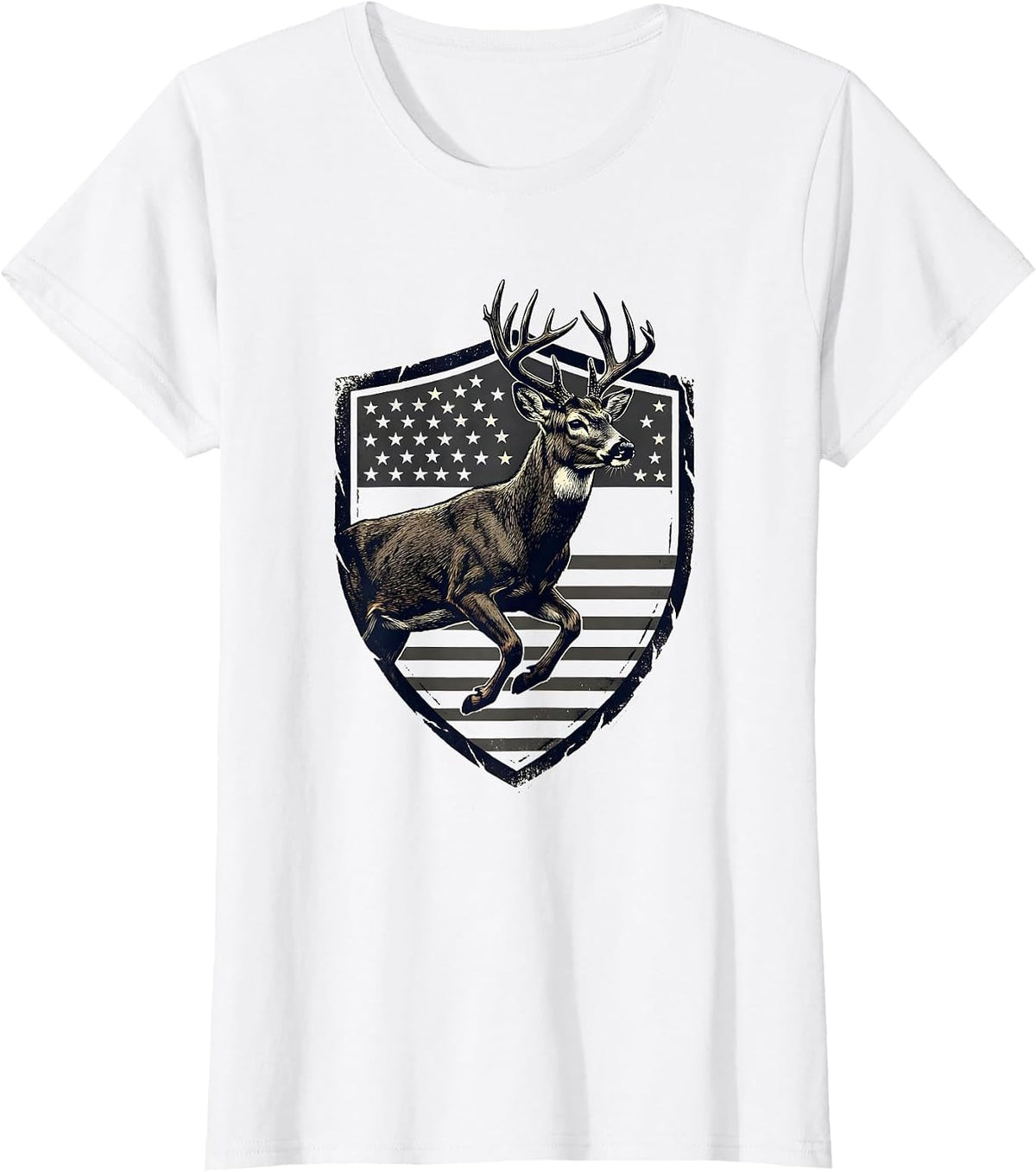 Whitetail Buck Shield Camo Deer Hunter Gift T-Shirt - White