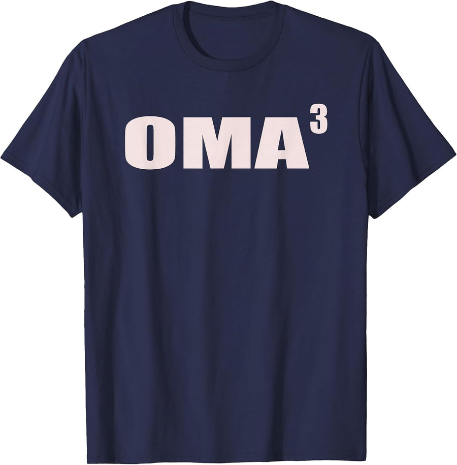 Oma 3 Grandkids 3rd Time Cubed Grandma of Three T-Shirt - Navy Blue