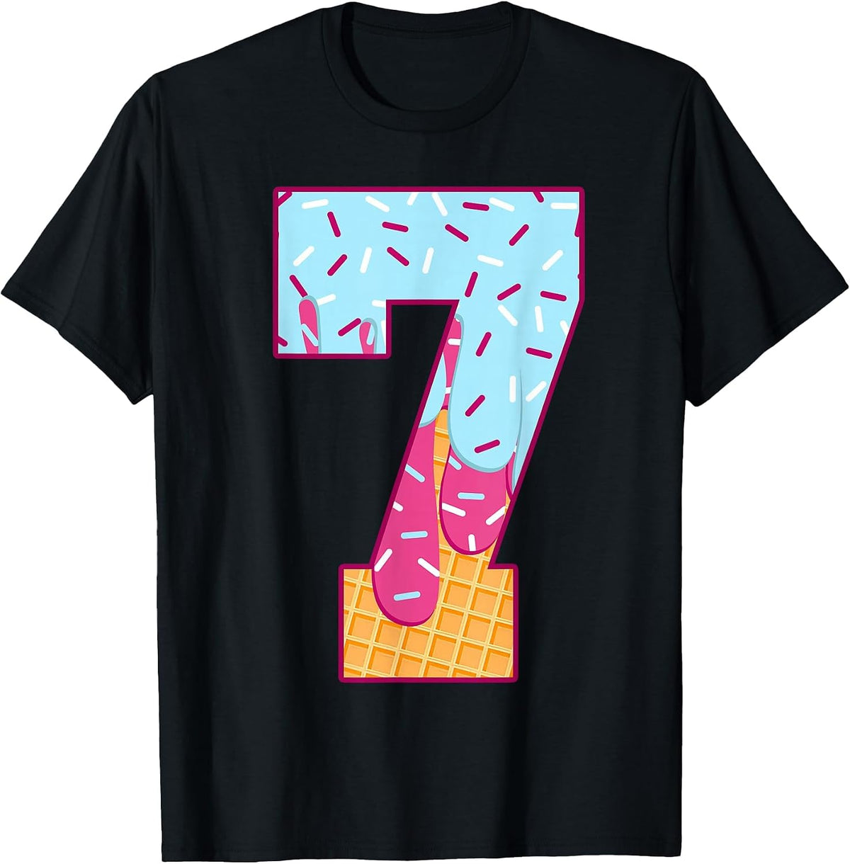 Number 7 Ice Cream Drip Matching Numbers Costume Meme T-Shirt - Black