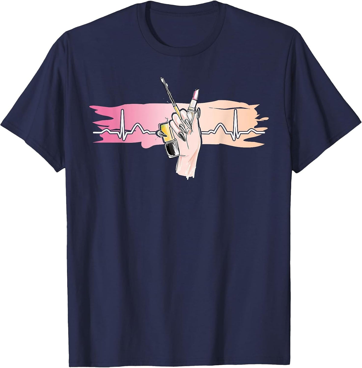 Heartbeat Naildesign Nail Salon Nail Tech T-Shirt - Navy Blue