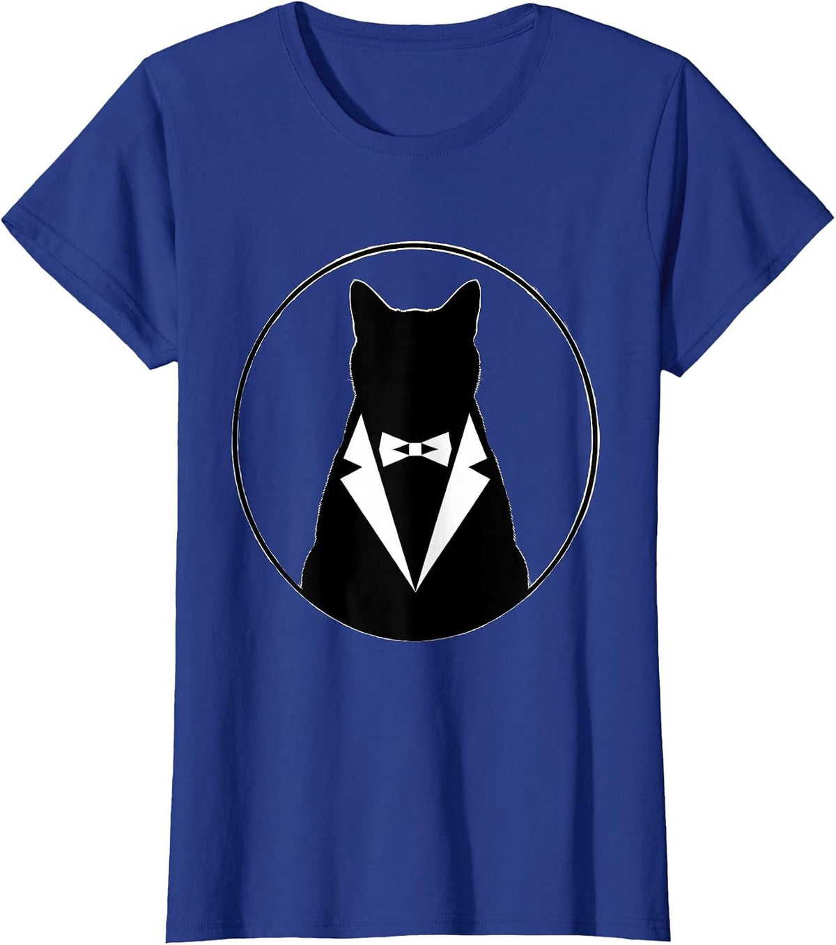 Women's Dapper Cat in Tuxedo Illustration T-Shirt - Royal Blue
