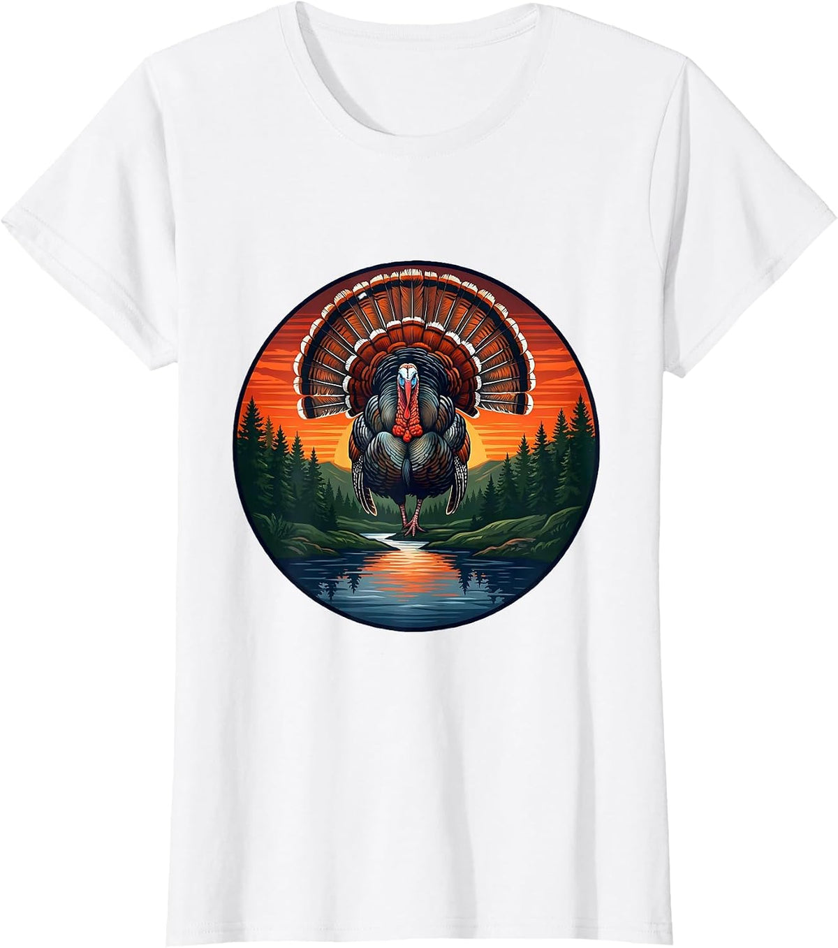 Turkey Tom Full Feather Fan Display Illustration T-Shirt - White