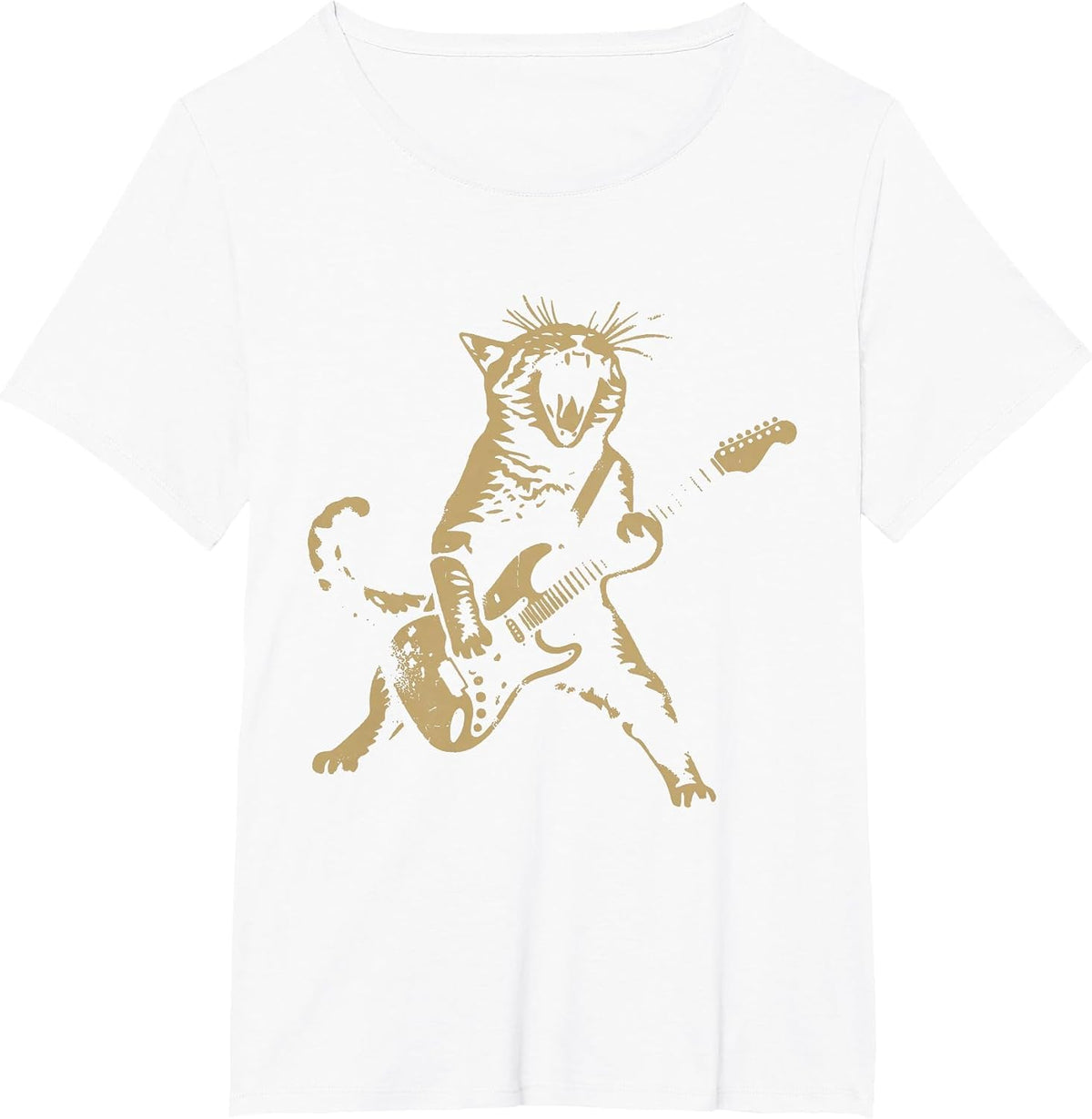 Cat Playing Guitar Rock Star Rock and Roll Men Women Kids T-Shirt - White