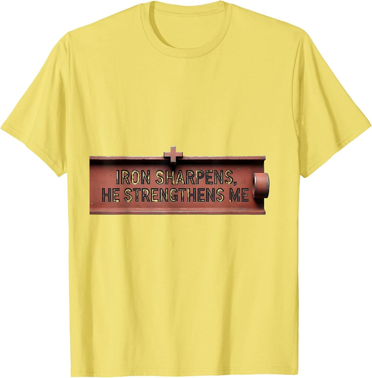 Men's Iron Sharpens He Strengthens Me Minimalist Christian Gym T-Shirt - Lemon Yellow
