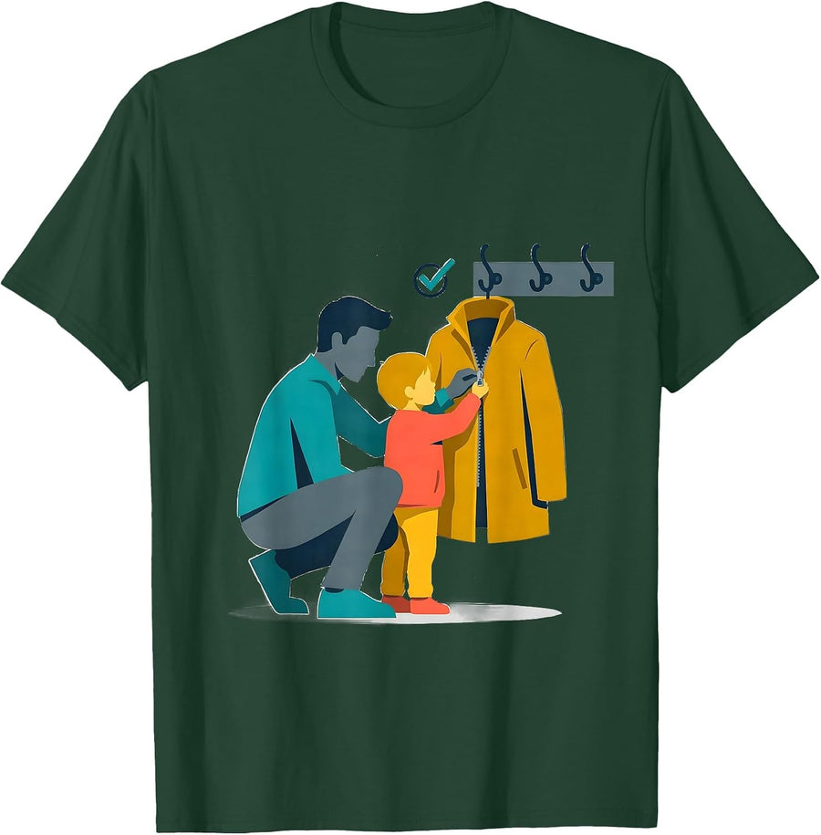 Men's Para Coach Child Mentor Appreciation Flat Vector T-Shirt - Dark Green