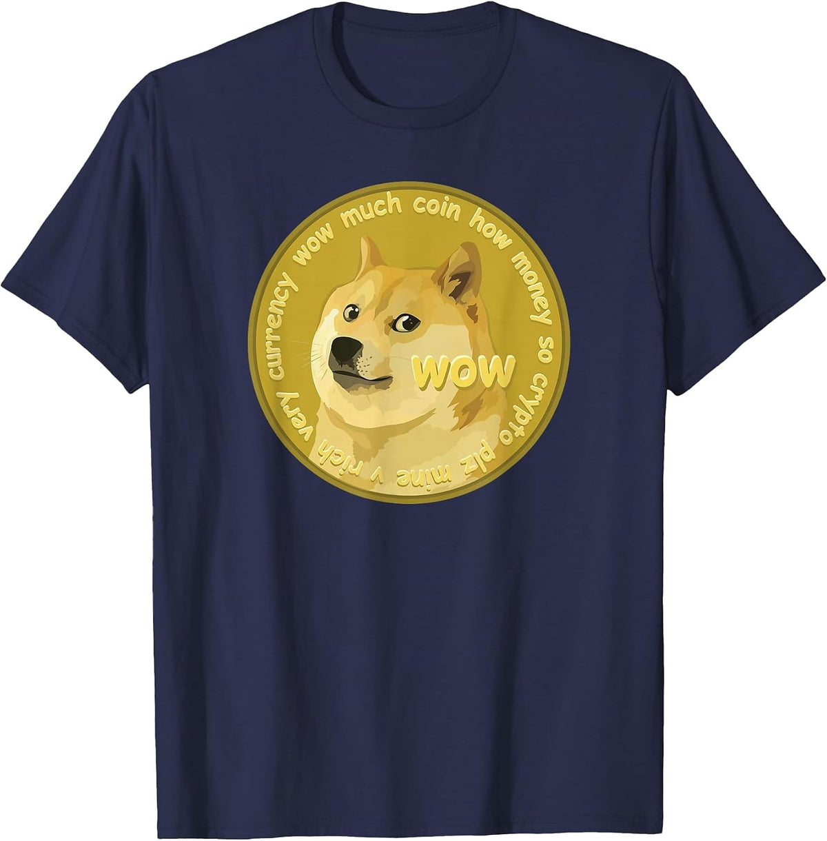 Cute Dogecoin Much Wow Doge Cryptocurrency Token T-Shirt - Navy Blue