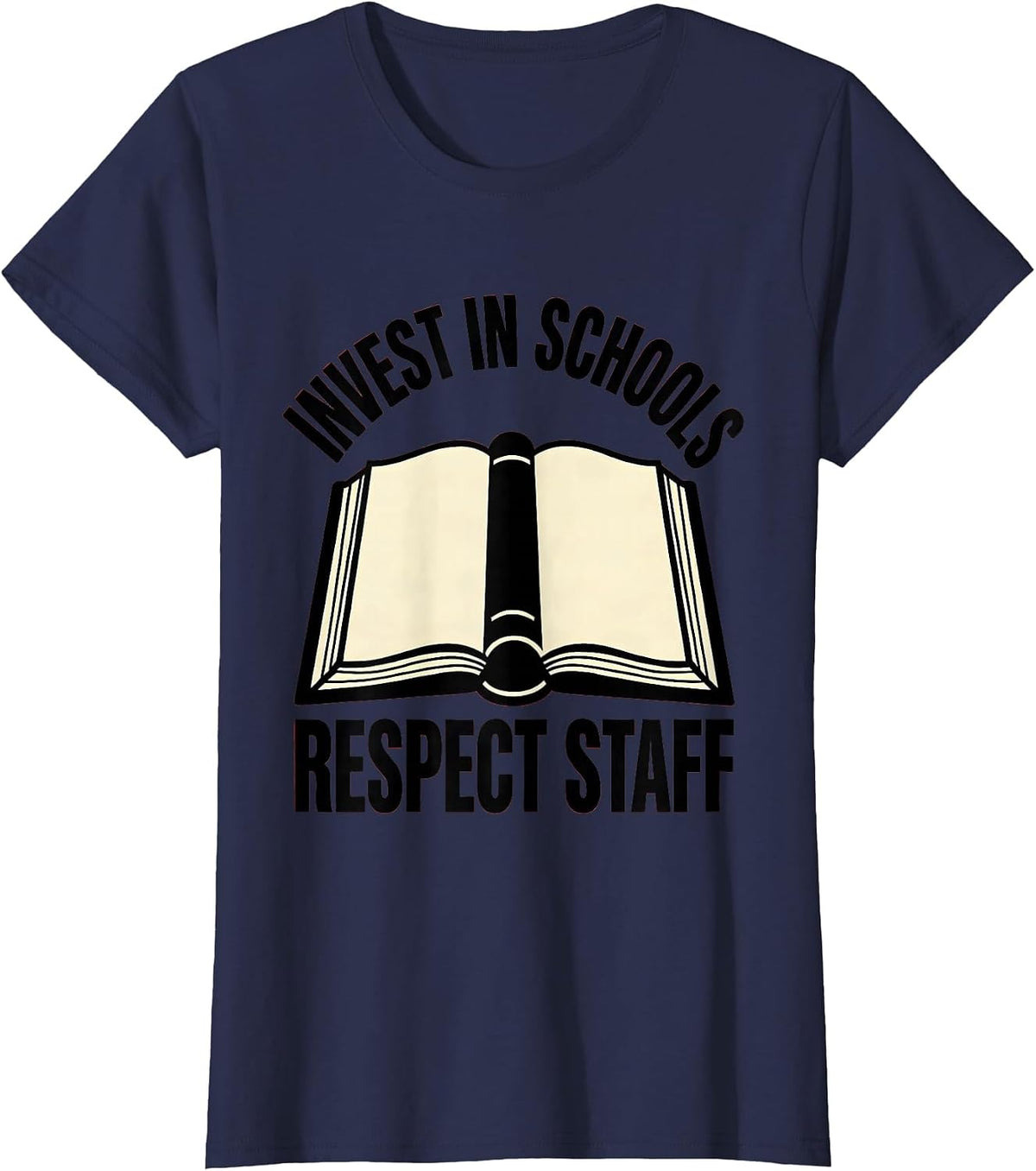 Women's Invest In Schools Respect Staff Stencil Teacher Red For Ed T-Shirt - Navy Blue