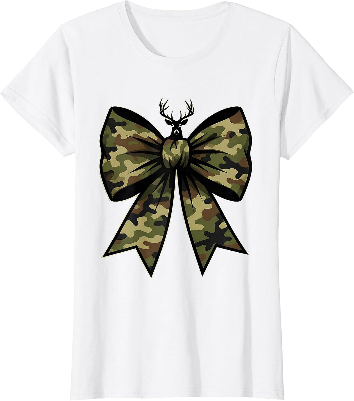 Loop Bow Camouflage Whitetail Deer Silhouette Hunting T-Shirt - White