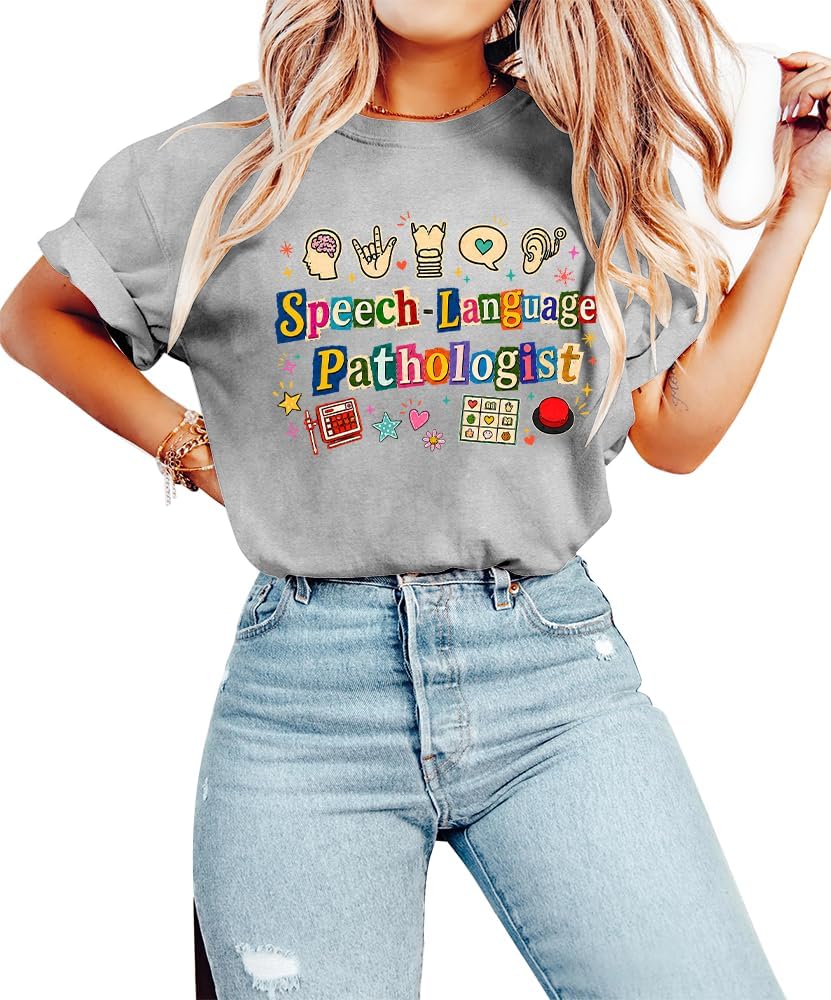 Speech Language Pathologist Shirt Women, Speech Language Pathologist T-Shirt - Crew Neck Gray-rn