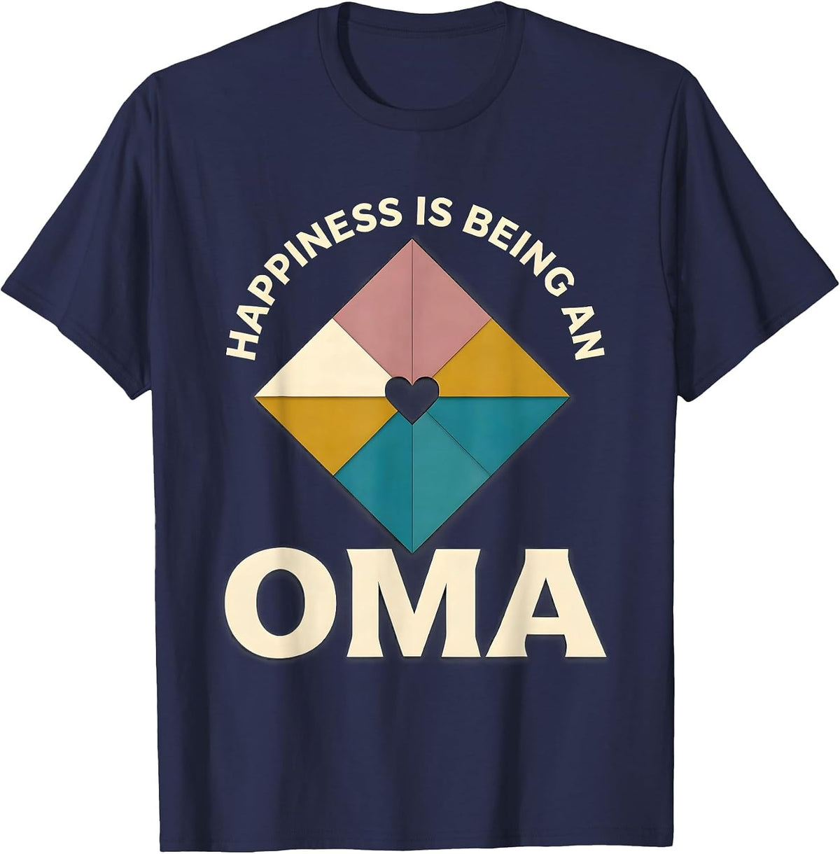 Men's Happiness Is Being An Oma Quilted Heart Grandmother Gift T-Shirt - Navy Blue