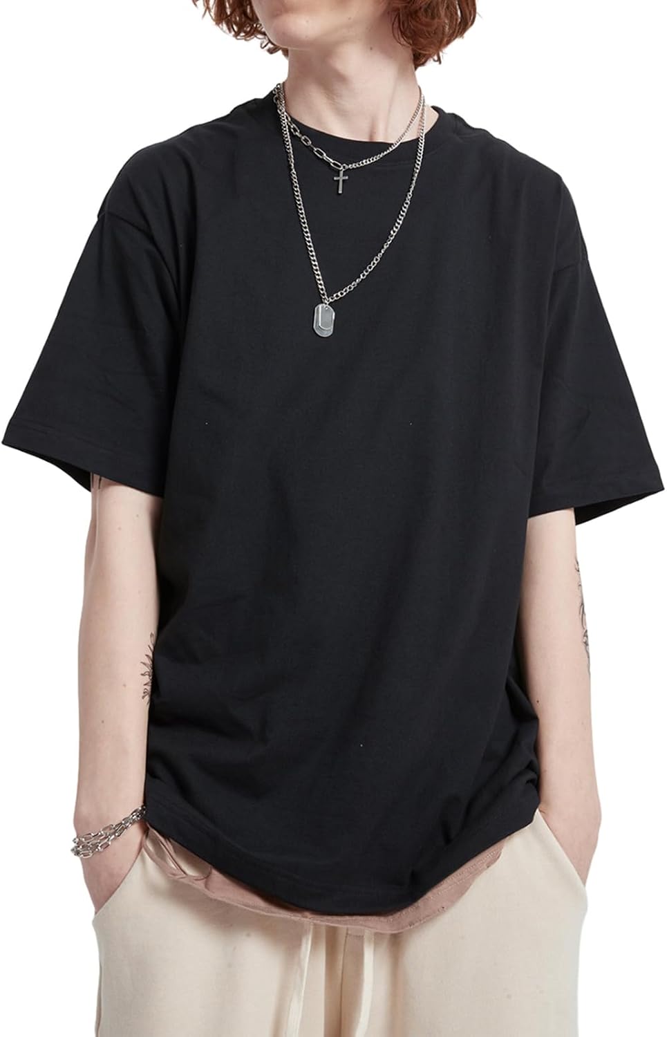 Men's Oversized T-Shirts Heavyweight Cotton Tee Crew Neck Short Sleeve T Shirts Loose Fit Basic Essential Soft Classic Tees