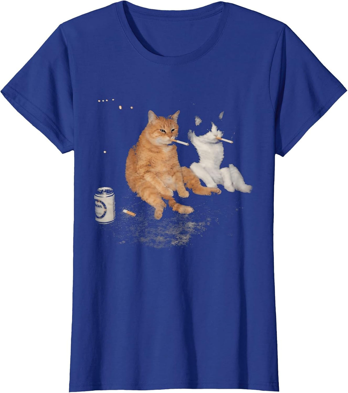Funny 2 Smoking Cats Drinking Beer Smoking Kitten Cat Meme T-Shirt - Royal Blue