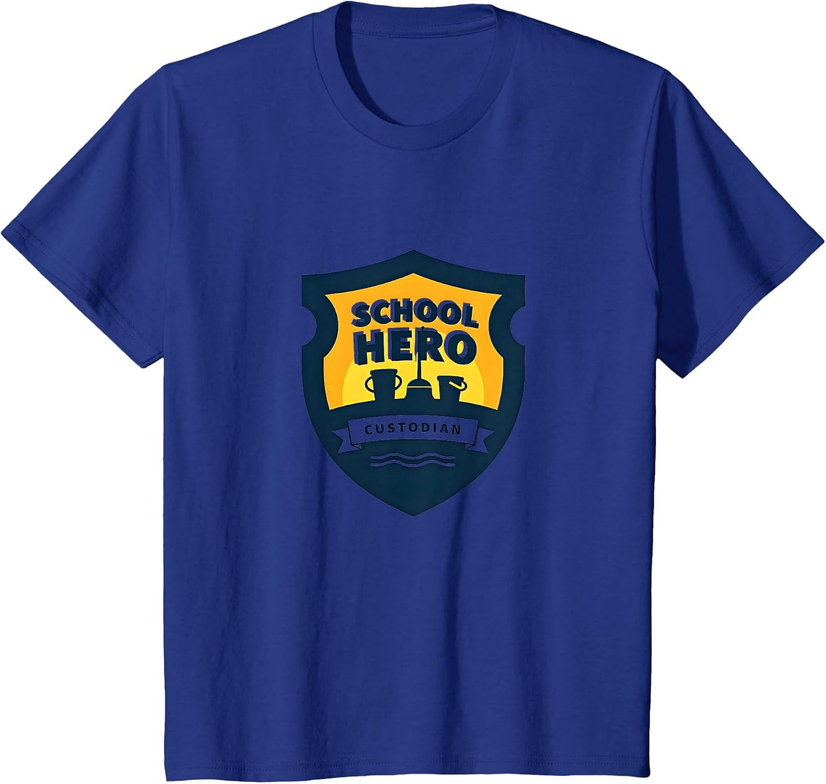 School Hero Custodian Badge Appreciation Award T-Shirt - Royal Blue