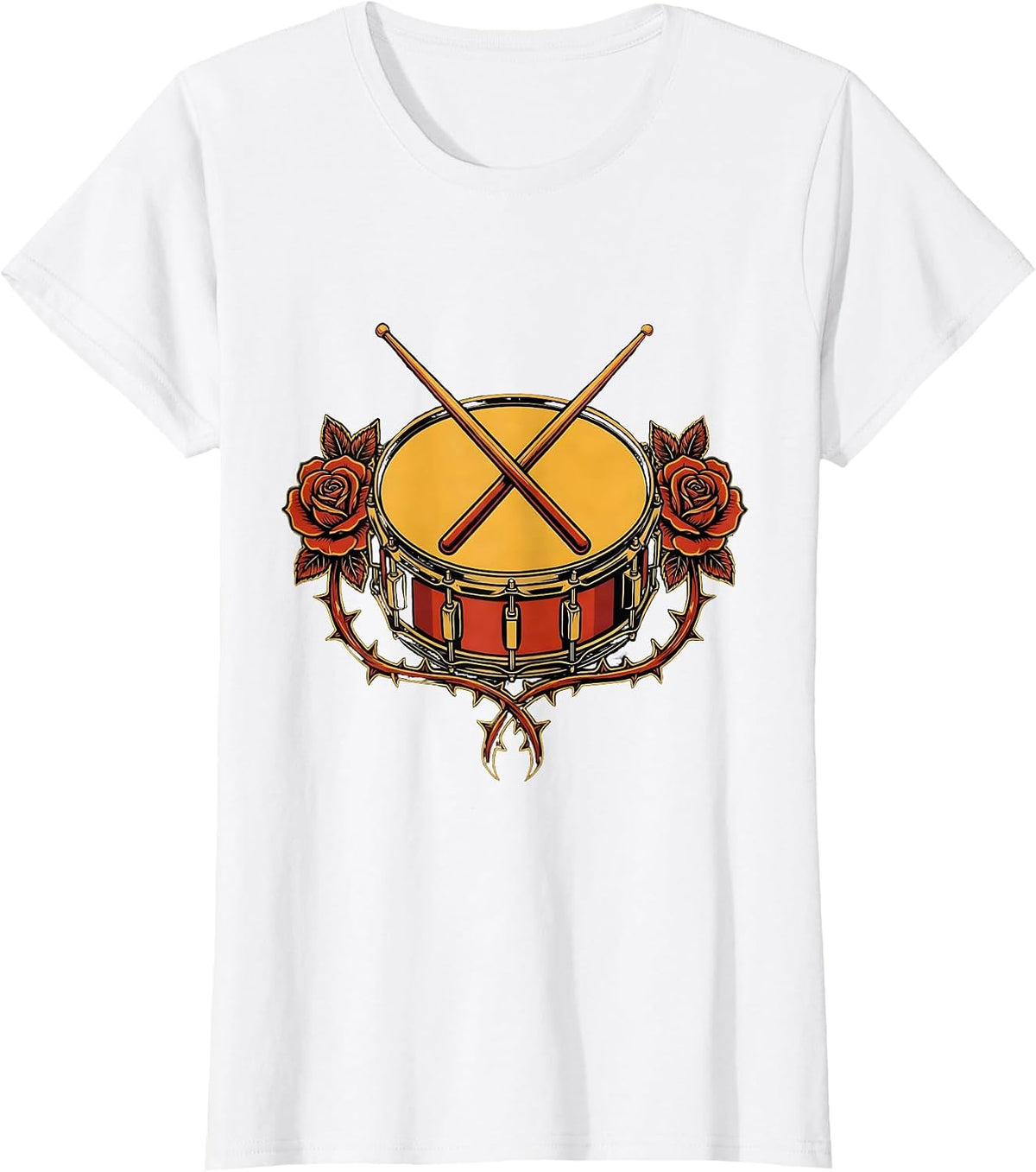 Crossed Drumsticks Snare Drum Musician Graphic T-Shirt - White