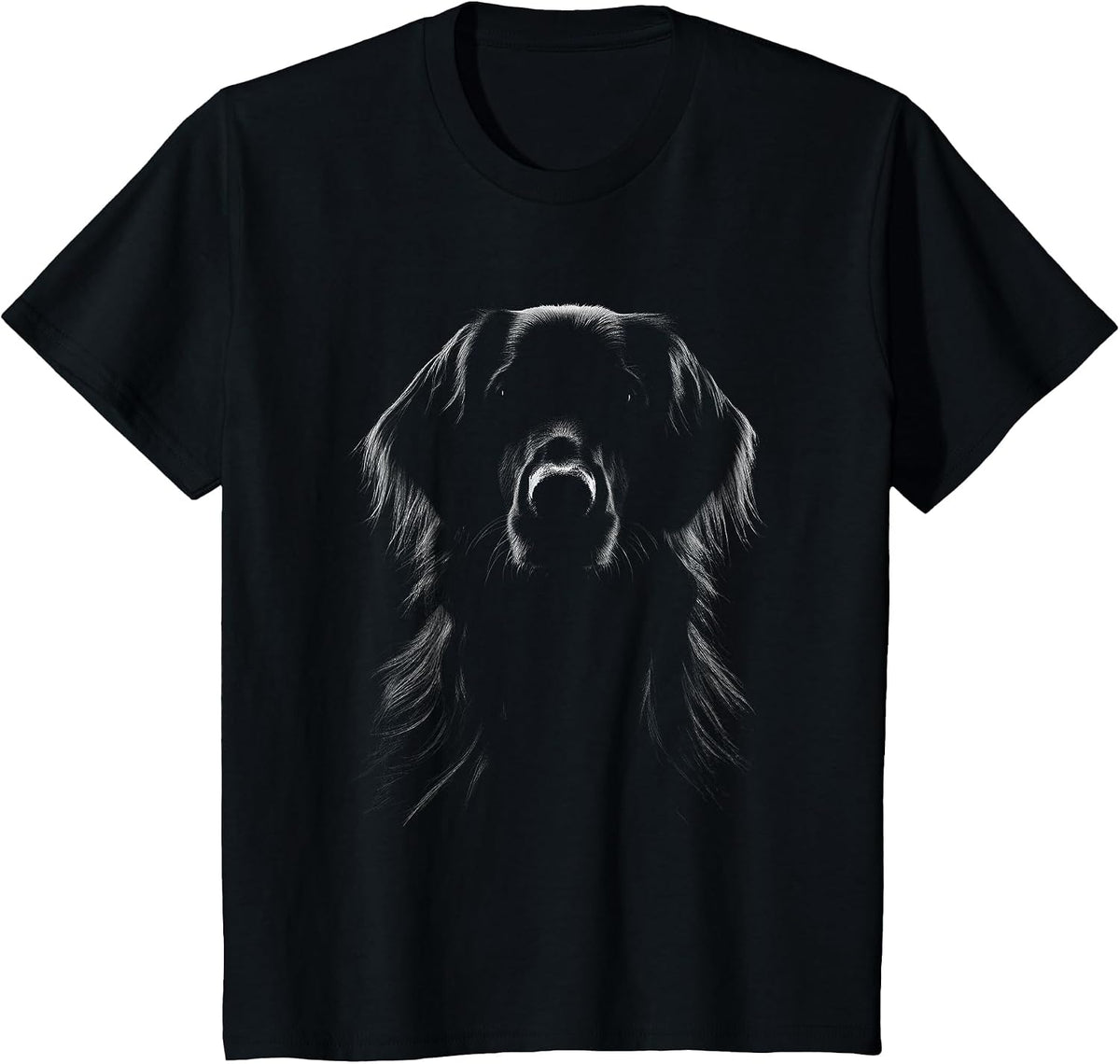 Flat-Coated Retriever Dog Face Art Design T-Shirt - Black
