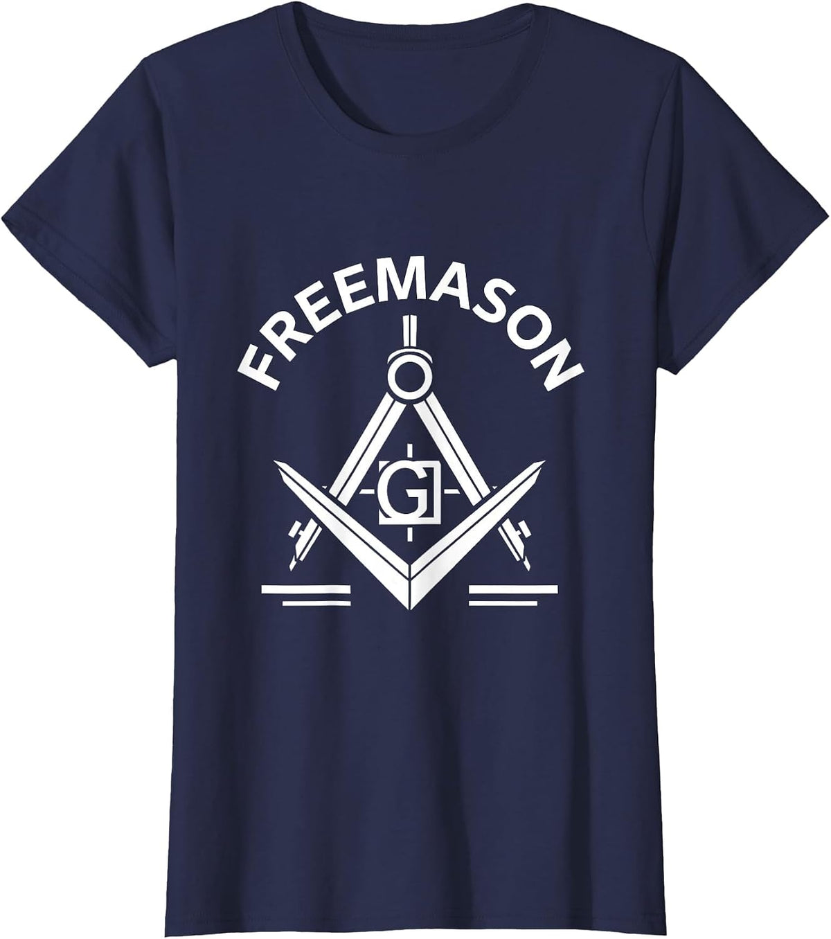Women's Freemason Monochromatic Square And Compasses Emblem T-Shirt - Navy Blue