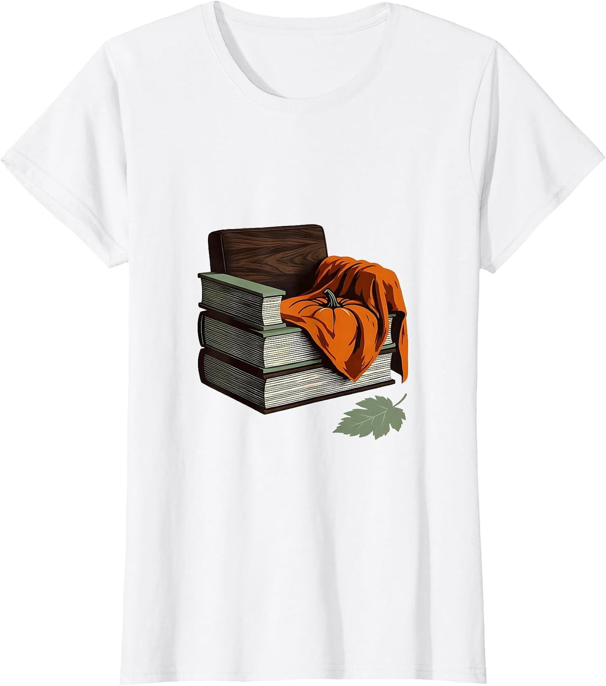 Broad Armchair Book Stack Fall Reading Teacher Humor T-Shirt - White