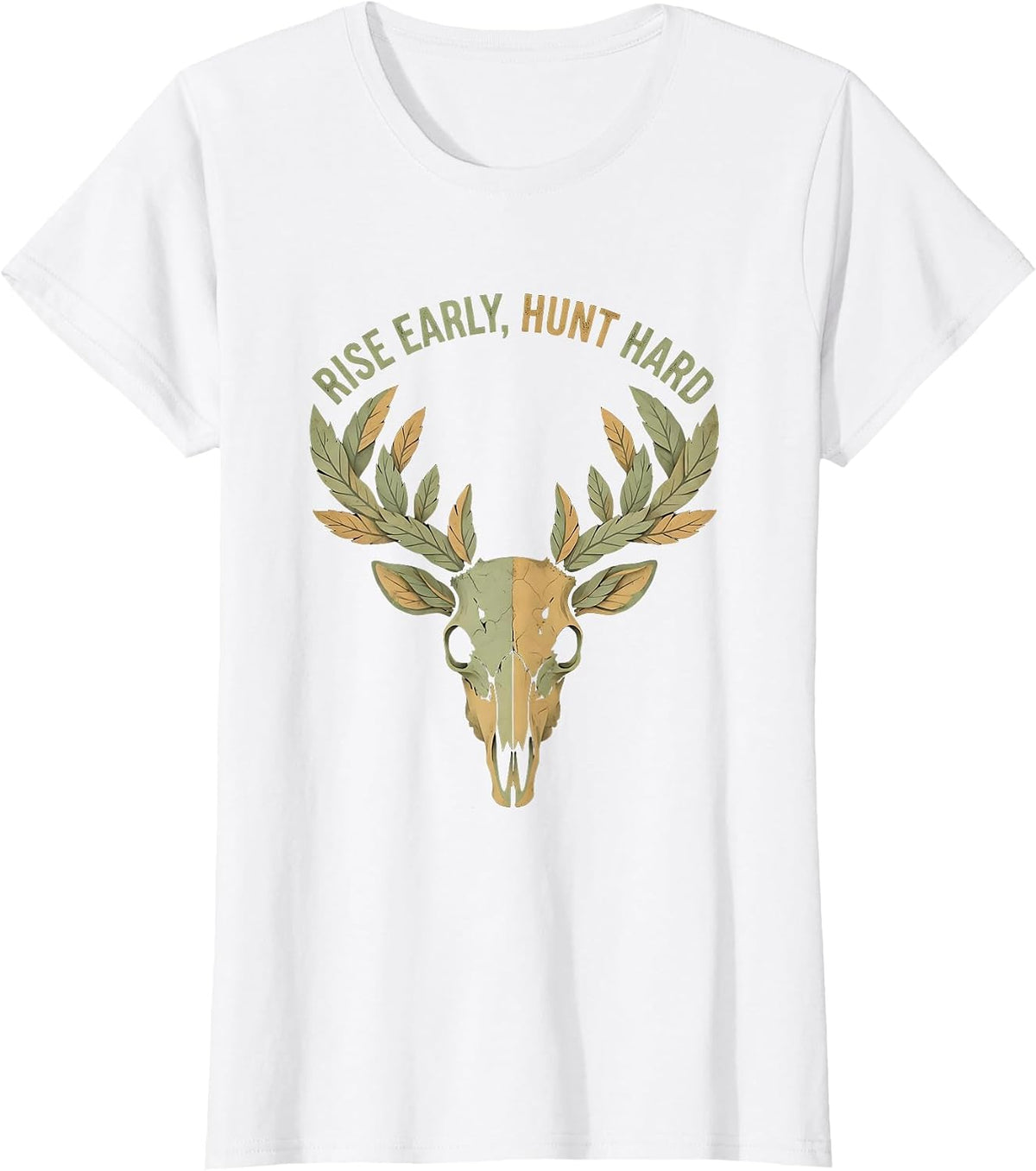 Rise Early Hunt Hard Hunting Graphic Design T-Shirt - White