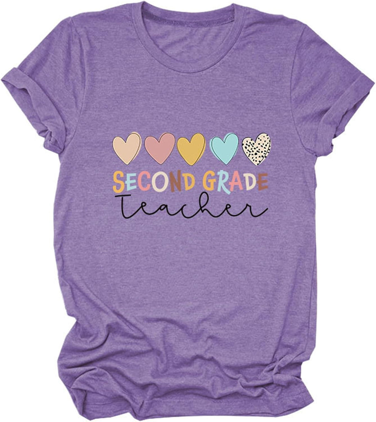 Second Grade Teacher T-Shirt Womens Funny Teacher Gift Shirt Letter Graphic Tees Short Sleeve Summer Crewneck Tops - Purple