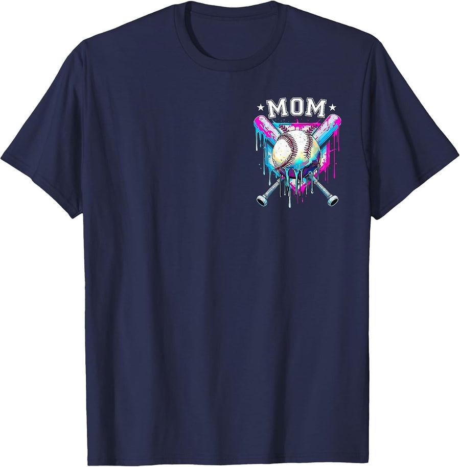Baseball Ice Cream Drip Mom of The Birthday Boy Family T-Shirt - Navy Blue